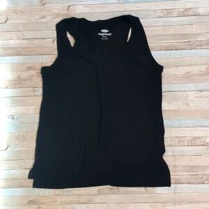Black linen blend boyfriend tank with pocket